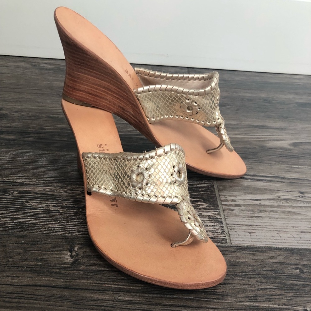 Jack Rogers Gold Snake Print Palm Beach Style Wedge Sandals Size 8